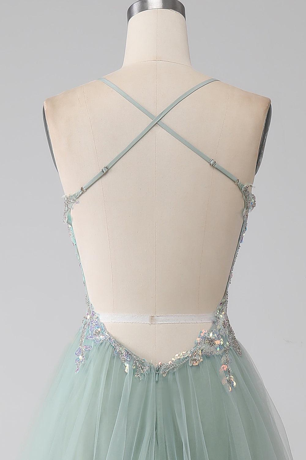 A-Line Beaded Light Green Prom Dress with Slit