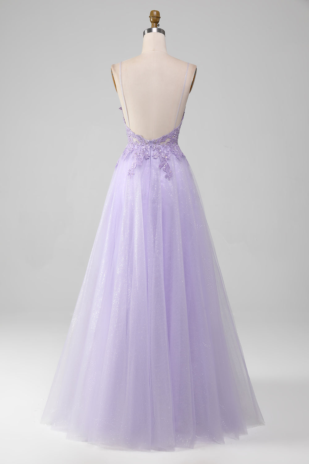 Sparkly Light Purple A-Line Spaghetti Straps Long Prom Dress With Beading