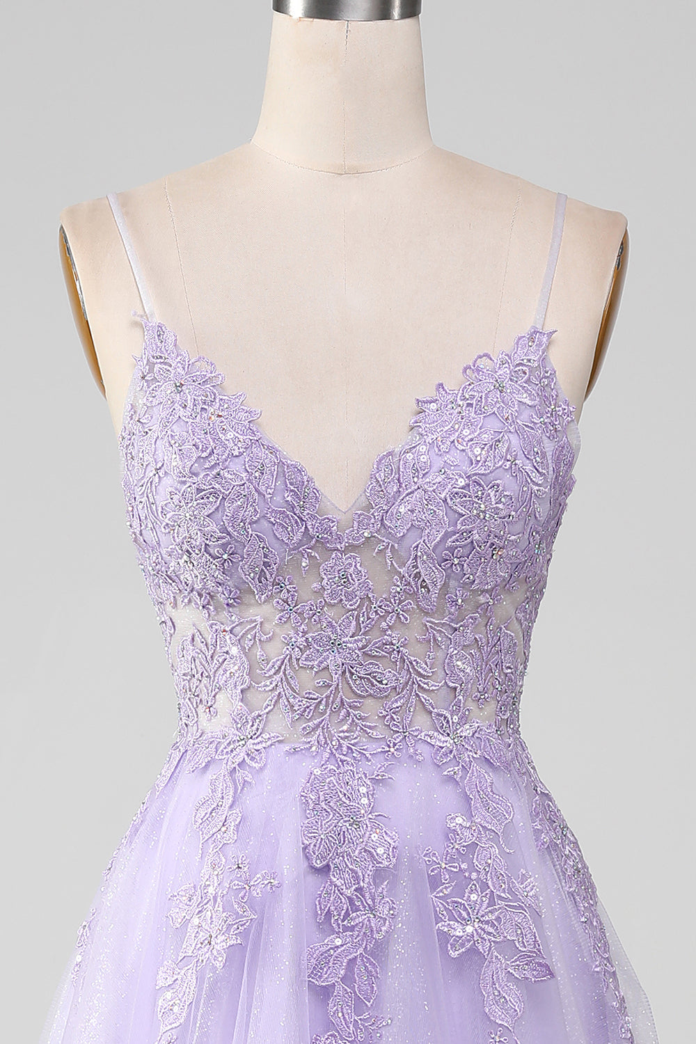 Sparkly Light Purple A-Line Spaghetti Straps Long Prom Dress With Beading