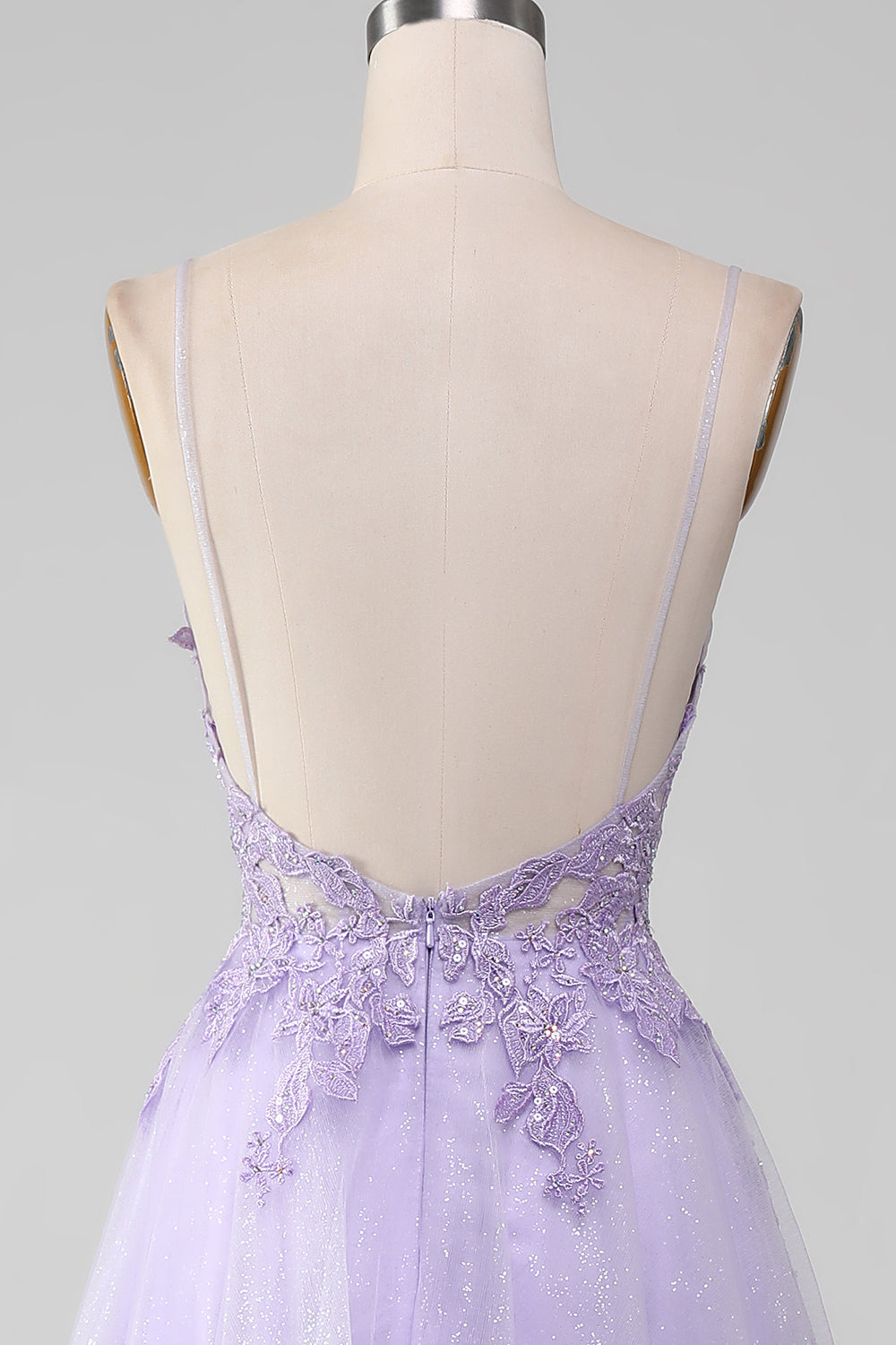 Sparkly Light Purple A-Line Spaghetti Straps Long Prom Dress With Beading