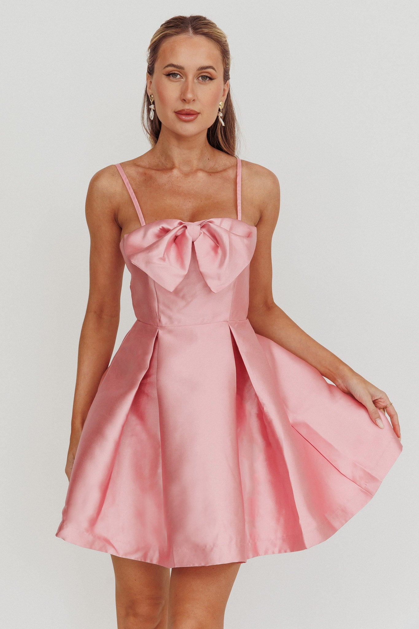 Love Talk Flared Bow Mini Homecoming Dress