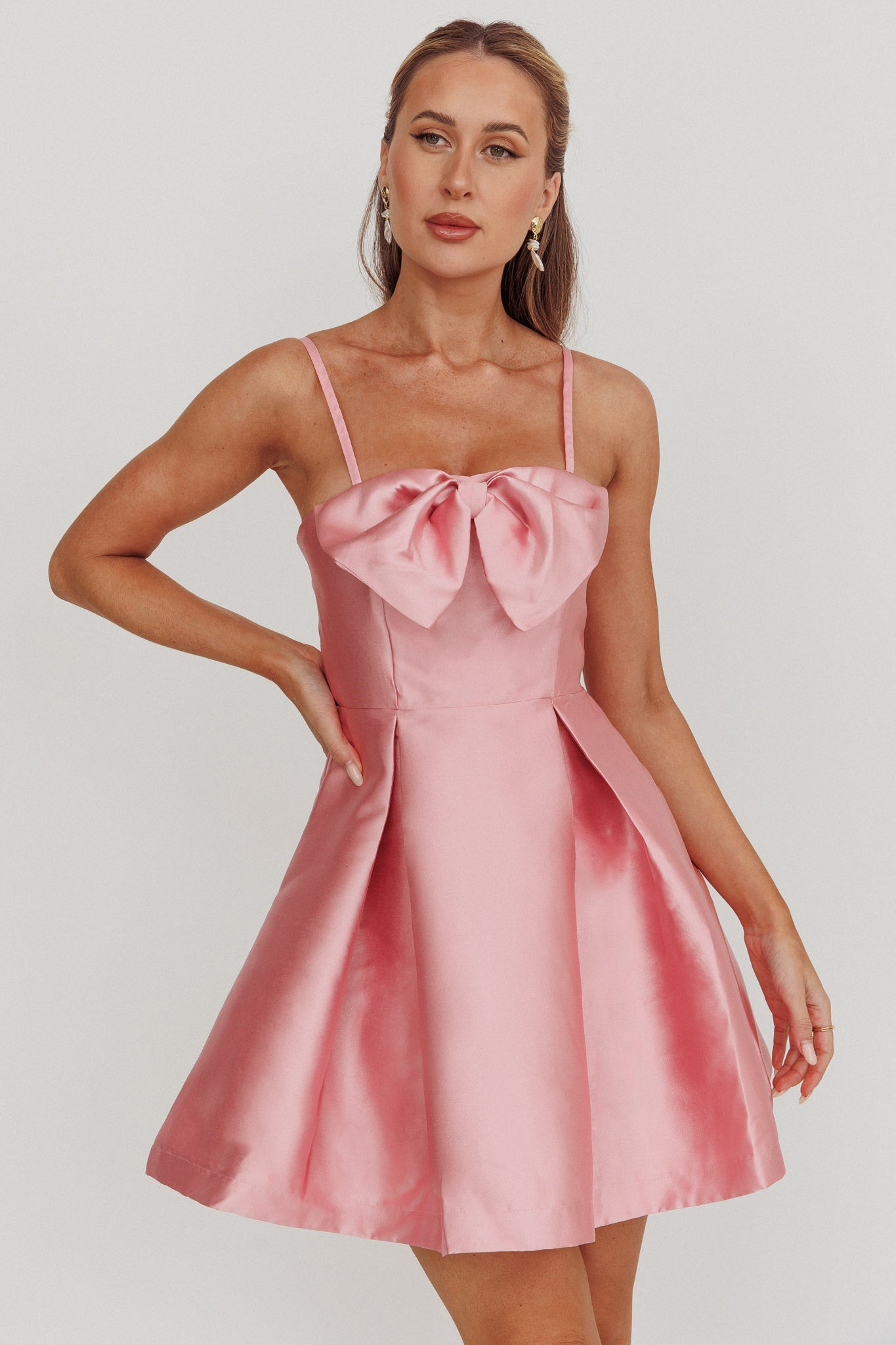 Love Talk Flared Bow Mini Homecoming Dress