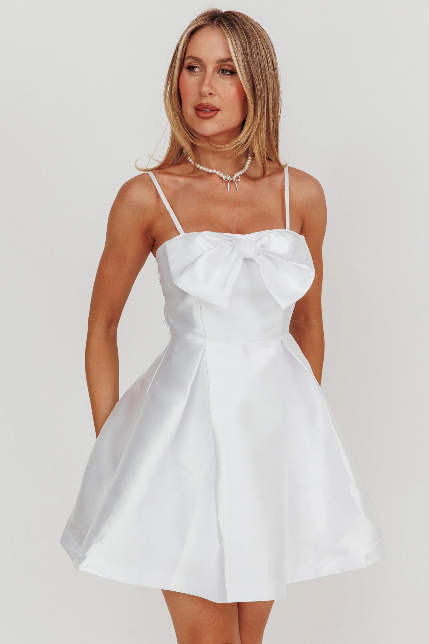 Love Talk Flared Bow Mini Homecoming Dress