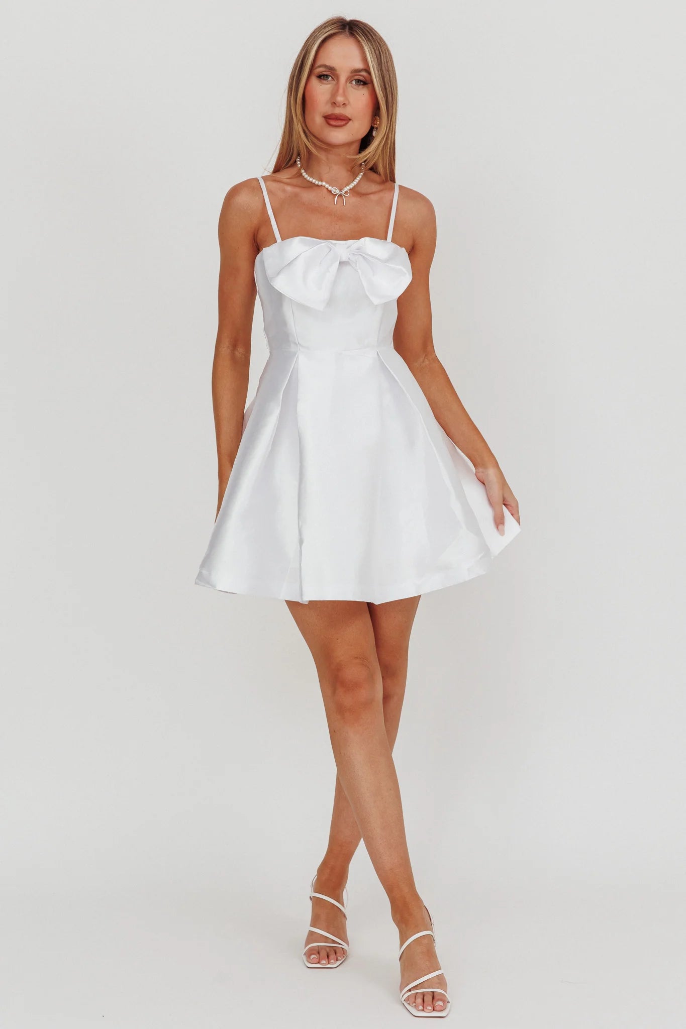 Love Talk Flared Bow Mini Homecoming Dress