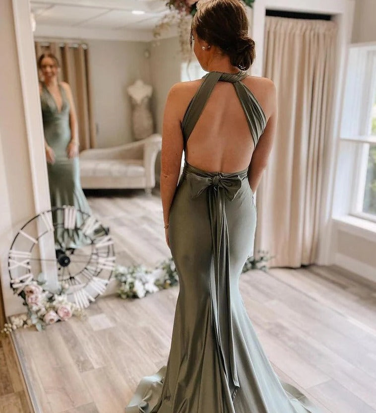 Multi Neckline Chiffon Mermaid Bridesmaid Dresses With Sweep Train BD182