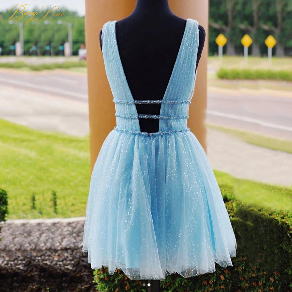 Thalia |A Line Tulle V Neck Homecoming Dress With Beading