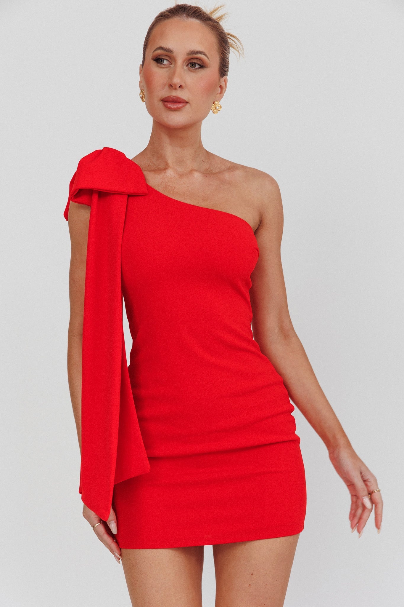 Earned It One Shoulder Bow Mini Homecoming Dress Red