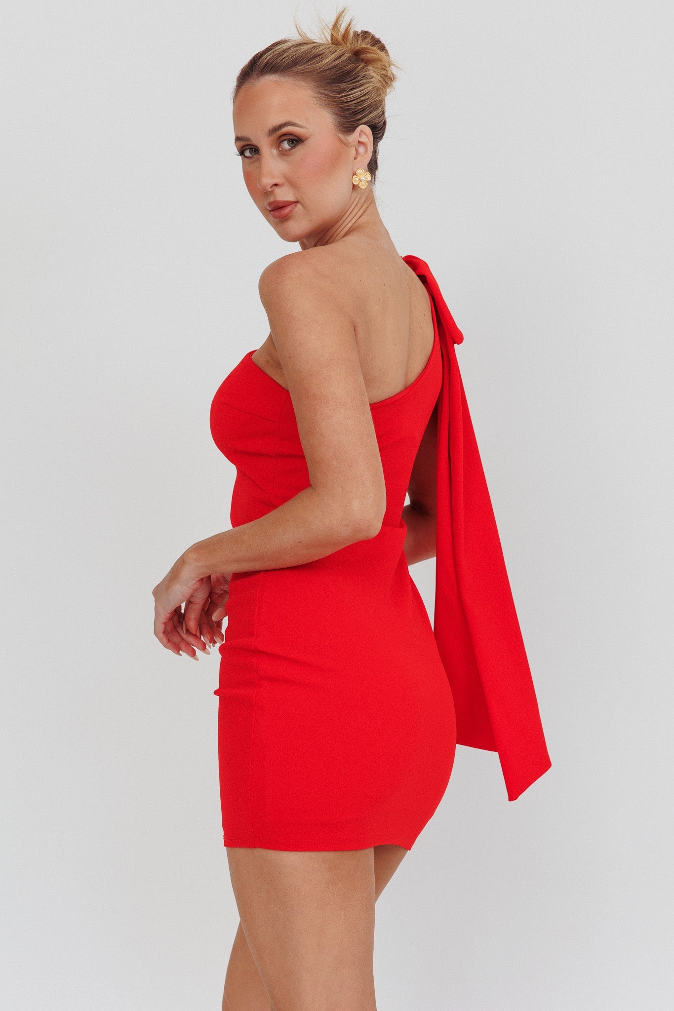 Earned It One Shoulder Bow Mini Homecoming Dress Red