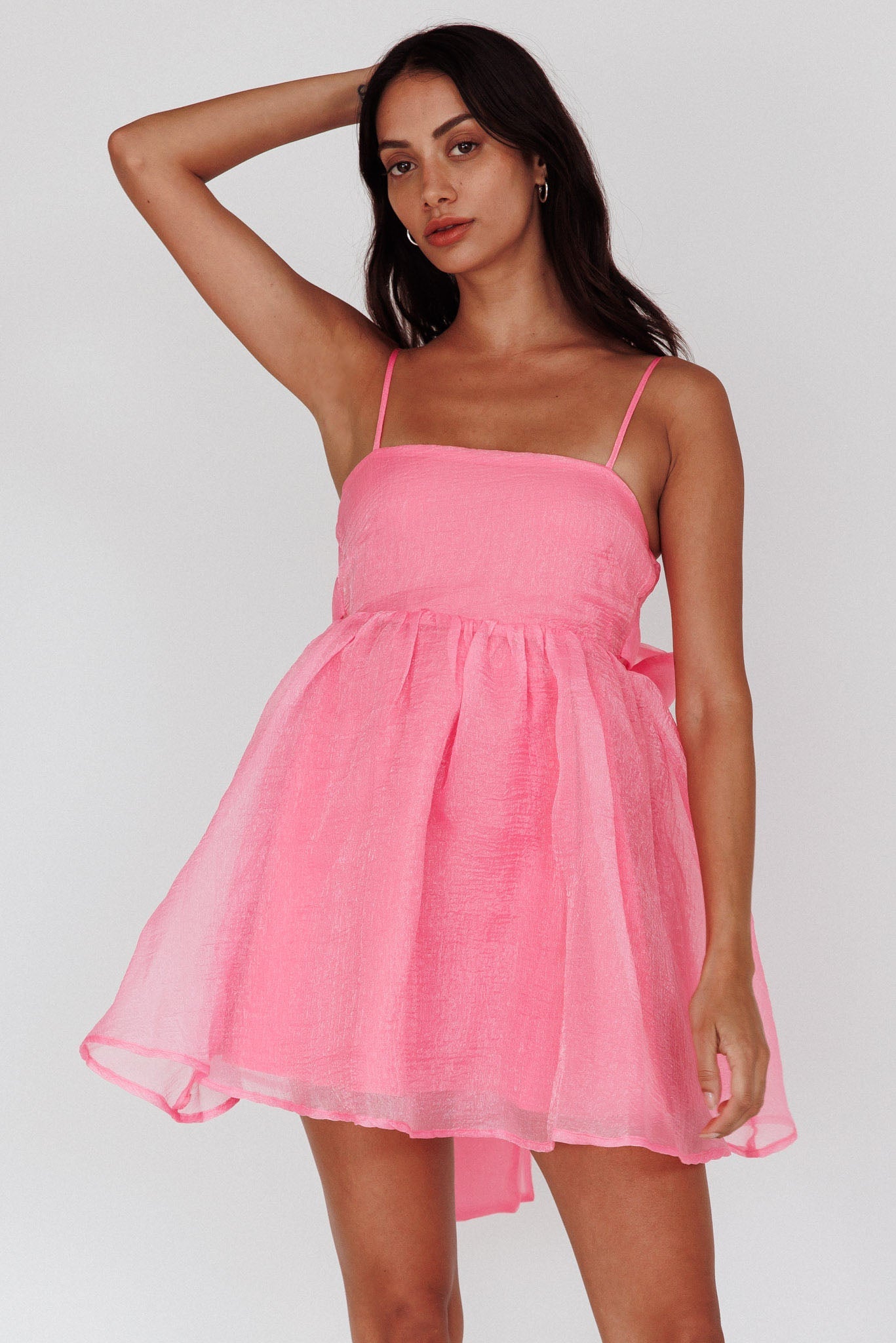 Diaz Bow Back Babydoll Mini Homecoming Dress