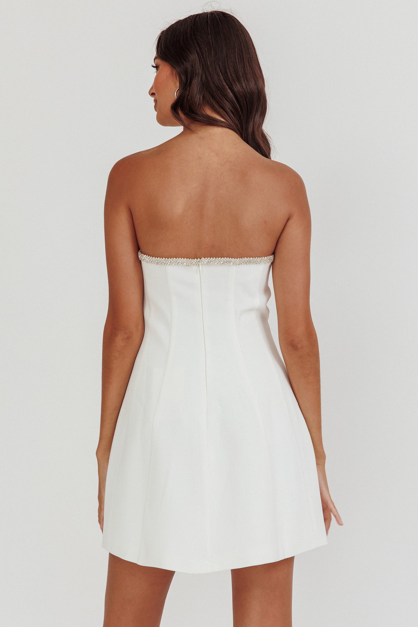 Macaila Rhinestone Trim Strapless Mini Homecoming Dress Off White