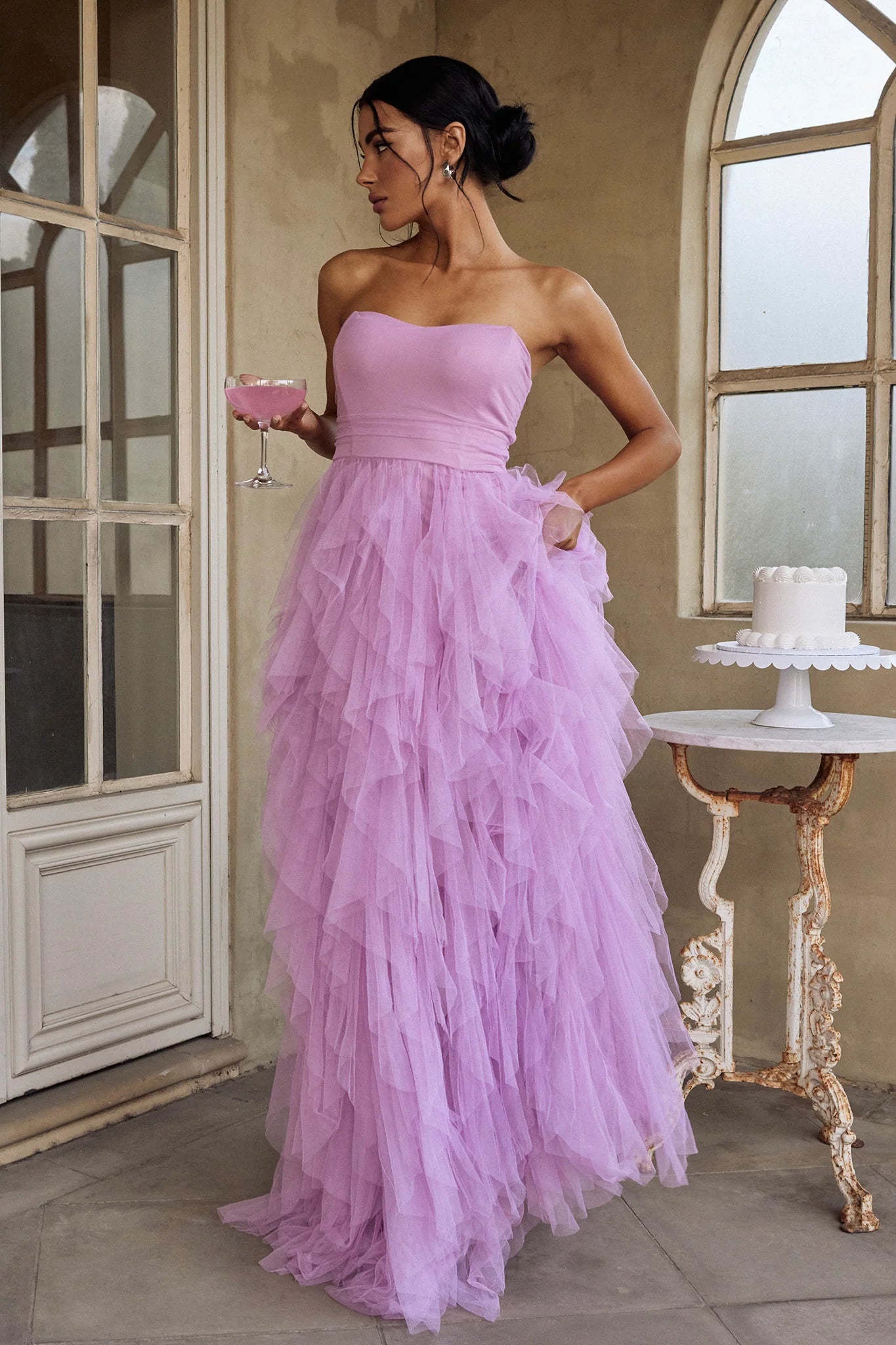 Rori Tulle Cascade Maxi Homecoming Dress Long