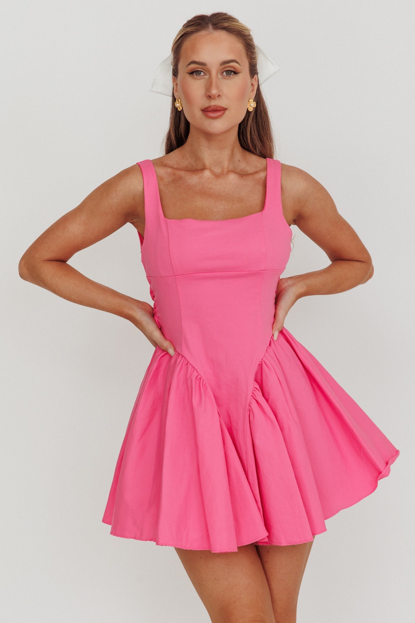 Verdant Square Neck Flared Mini Homecoming Dress Fuchsia