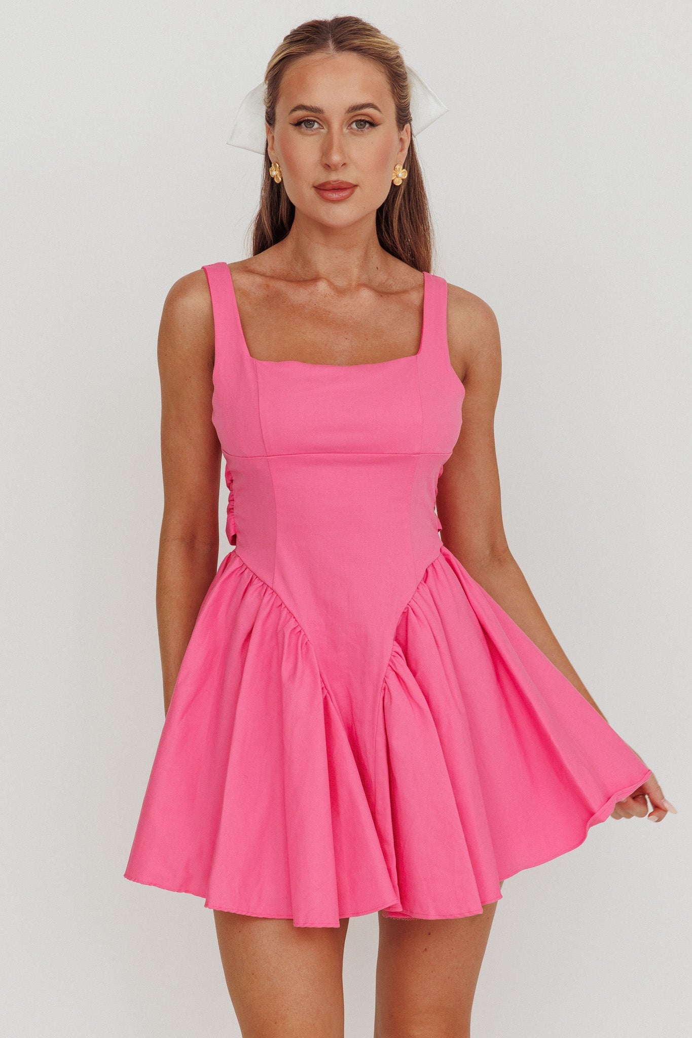 Verdant Square Neck Flared Mini Homecoming Dress Fuchsia