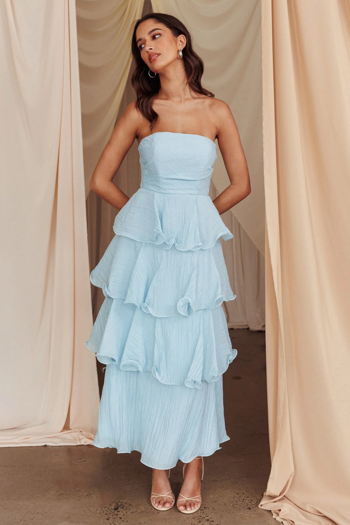 Giavana Strapless Layered Midi Homecoming Dress Off White