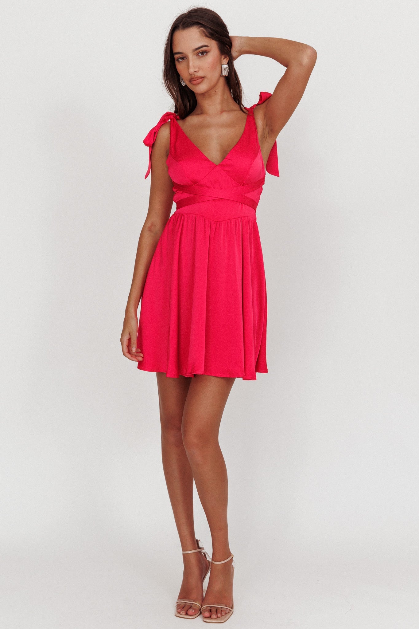 Majesty Tied Shoulder Mini Homecoming Dress Hot Pink