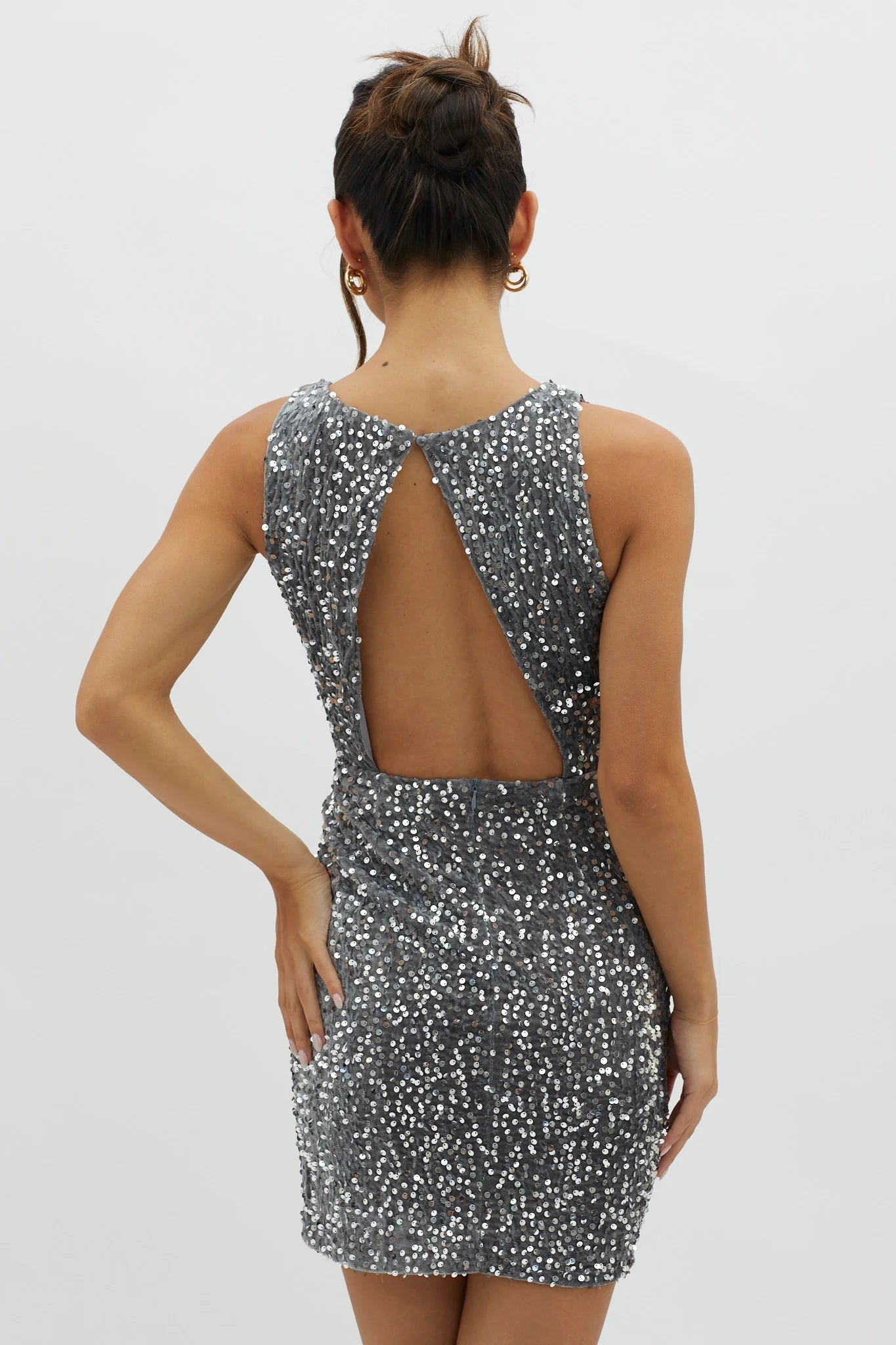 Bedazzle Opened Back Sequin Mini Homecoming Dress