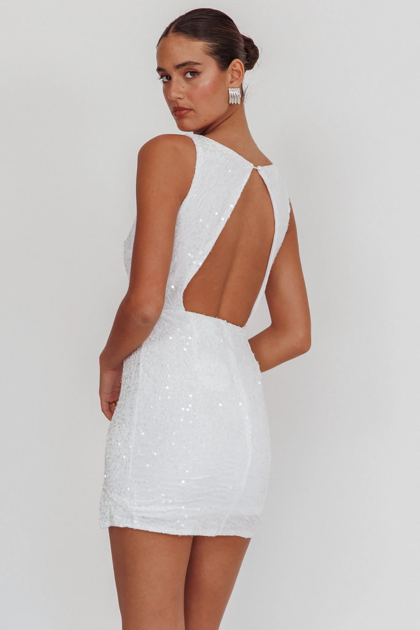 Bedazzle Opened Back Sequin Mini Homecoming Dress