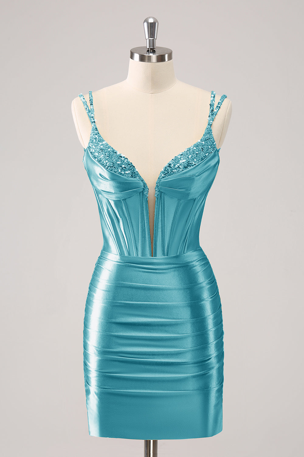 Golden Spaghetti Straps Bodycon Homecoming Dress with Sequins