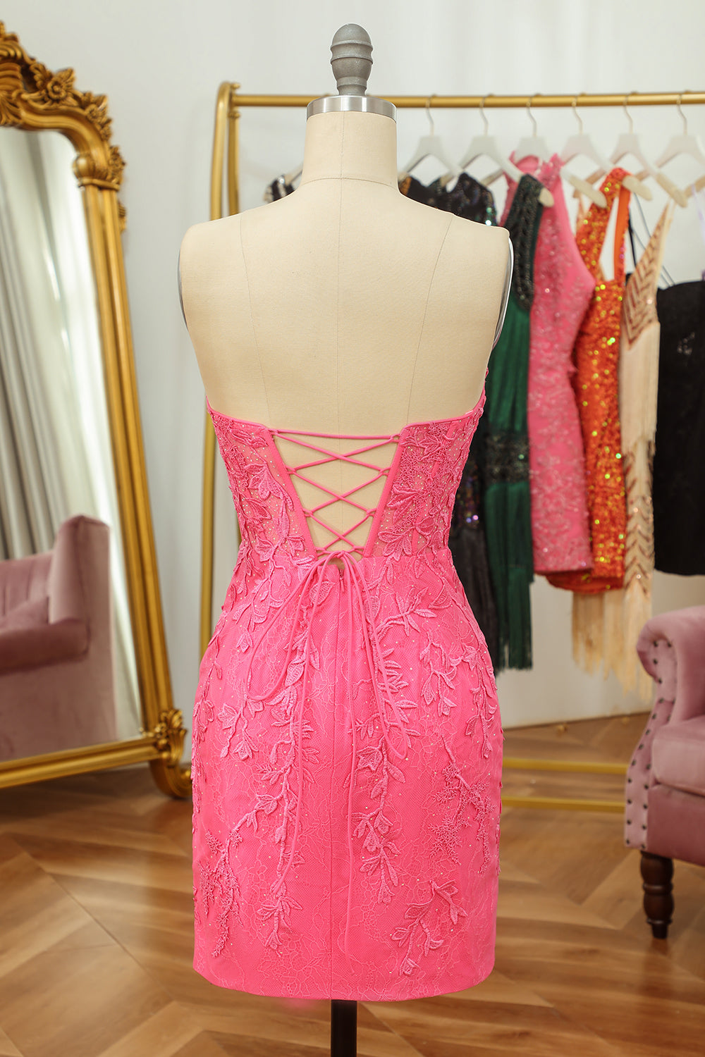 Tight Pink Short Homecoming Dress with Appliques