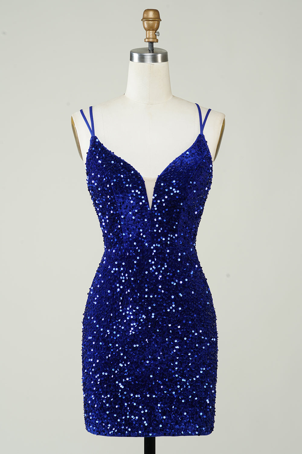 Sheath Royal Blue Sequins Short Homecoming Dress with Criss Cross Back