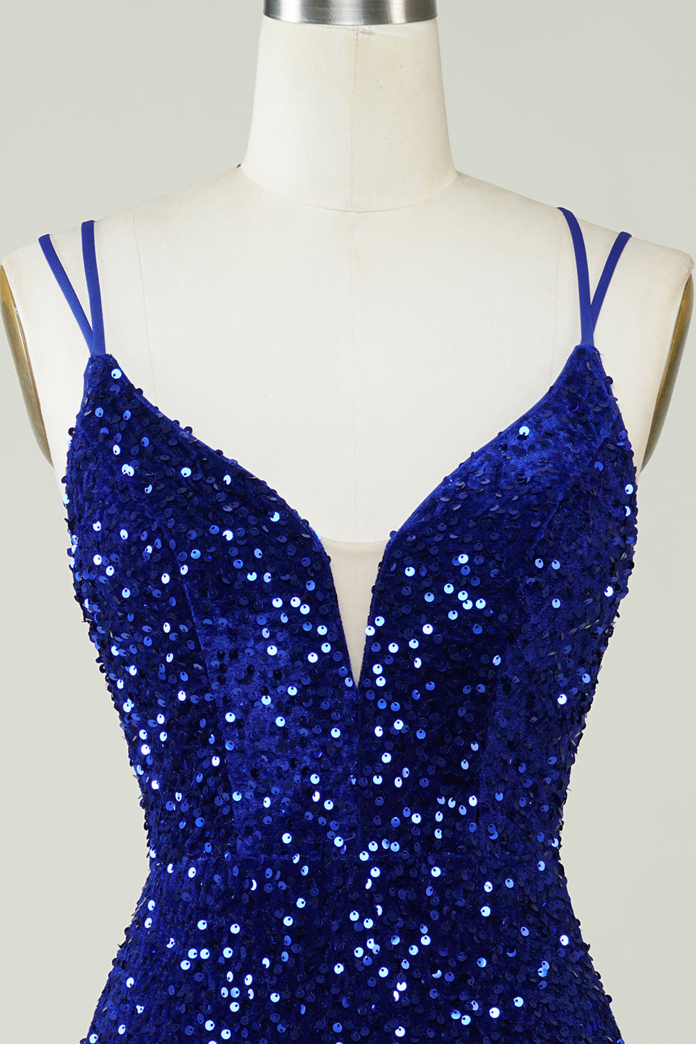 Sheath Royal Blue Sequins Short Homecoming Dress with Criss Cross Back