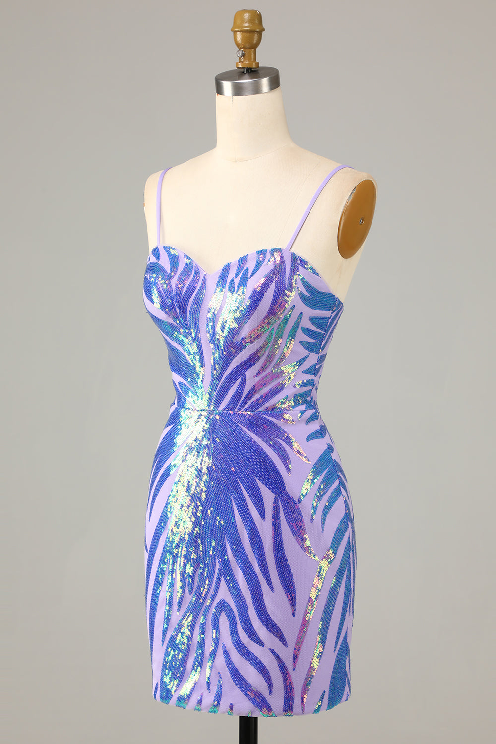 Purple Spaghetti Straps Sequin Bodycon Homecoming Dress