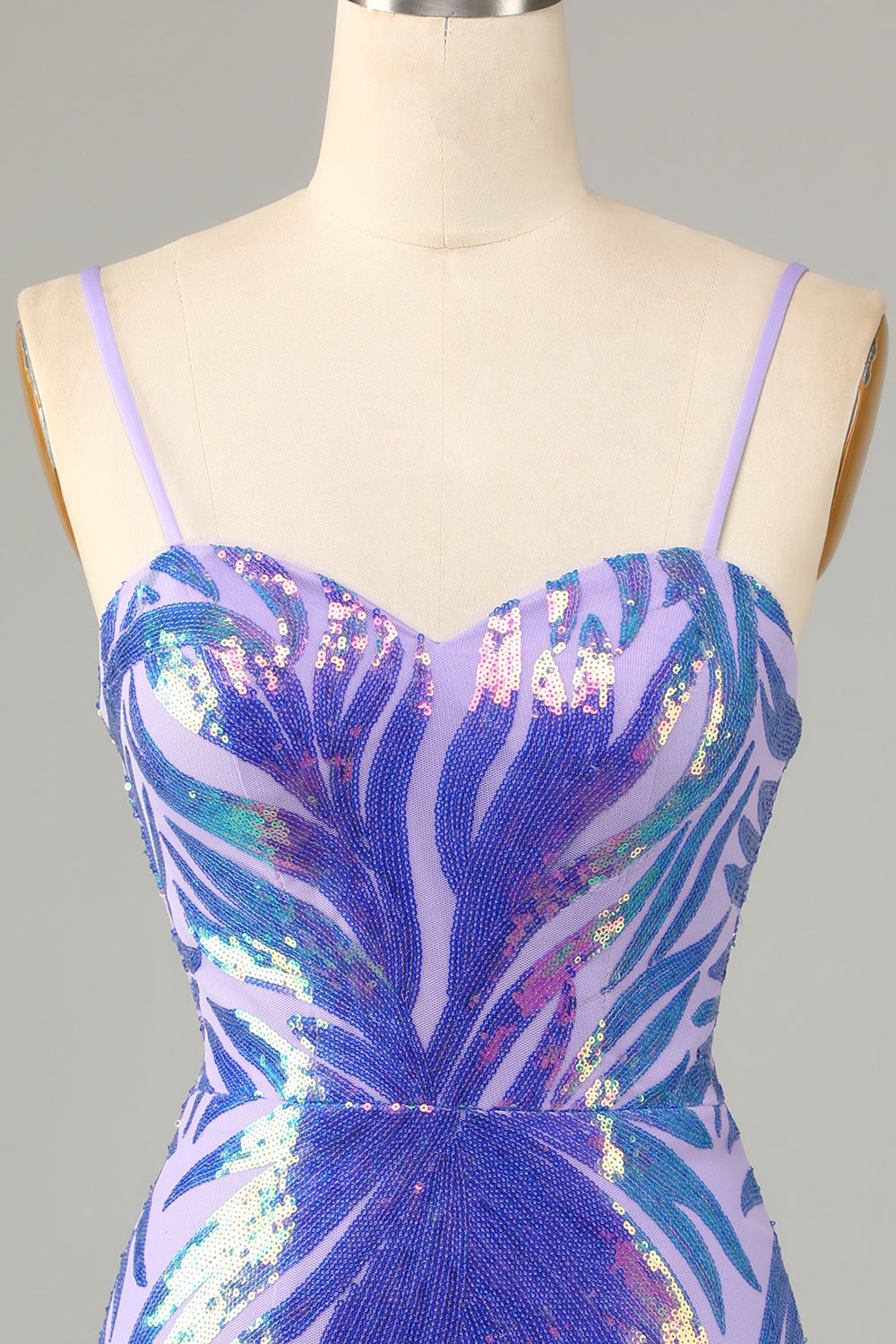 Purple Spaghetti Straps Sequin Bodycon Homecoming Dress