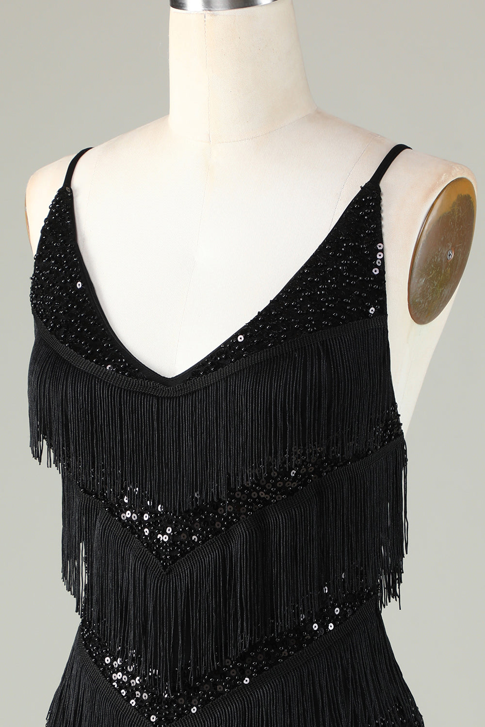 Sparkly Black Sequins Beaded Tight Short Homecoming Dress with Fringes