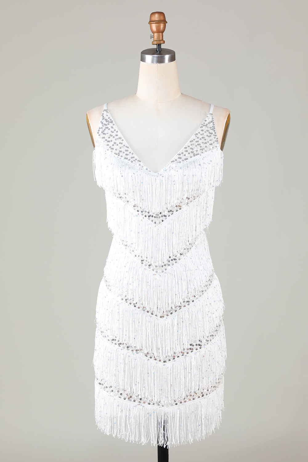 White Bodycon V-Neck Cross Back Tassel Homecoming Dress