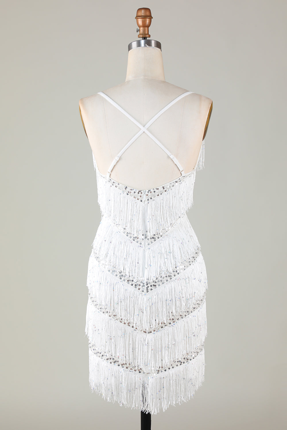 White Bodycon V-Neck Cross Back Tassel Homecoming Dress