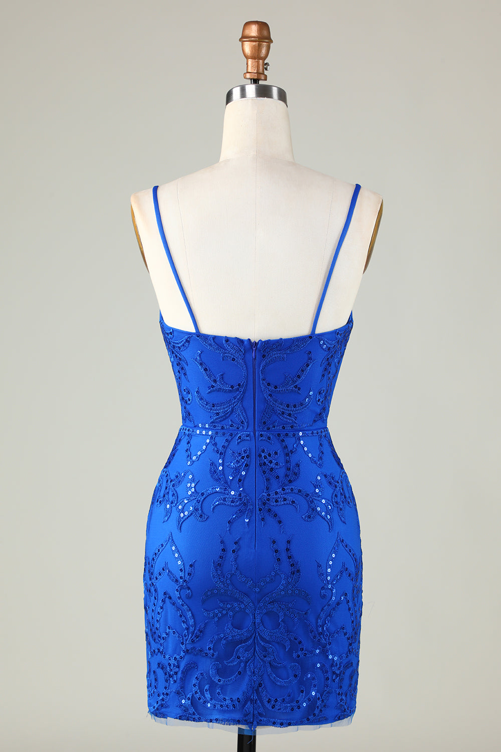 Sparkly Royal Blue Sequins Spaghetti Straps Tight Short Homecoming Dress