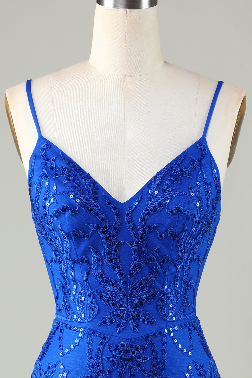 Sparkly Royal Blue Sequins Spaghetti Straps Tight Short Homecoming Dress