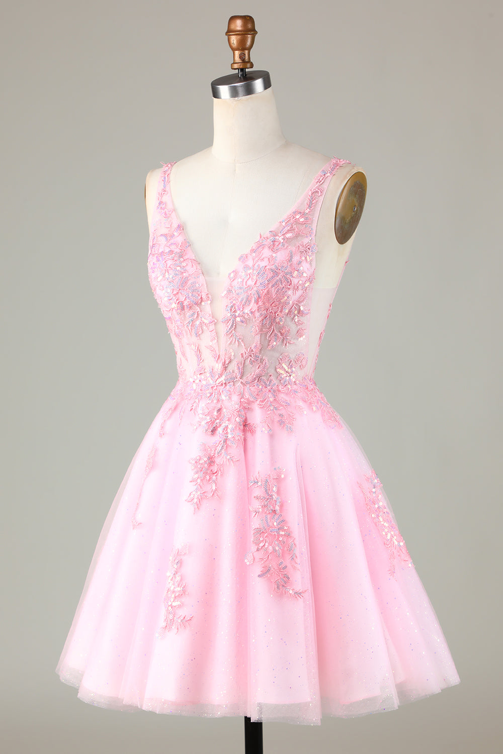 Pink Glitter Cute Homecoming Dress with Appliques