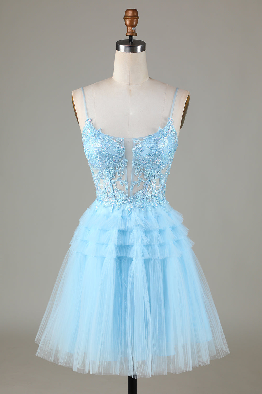 Blue Glitter Cute Homecoming Dress with Appliques