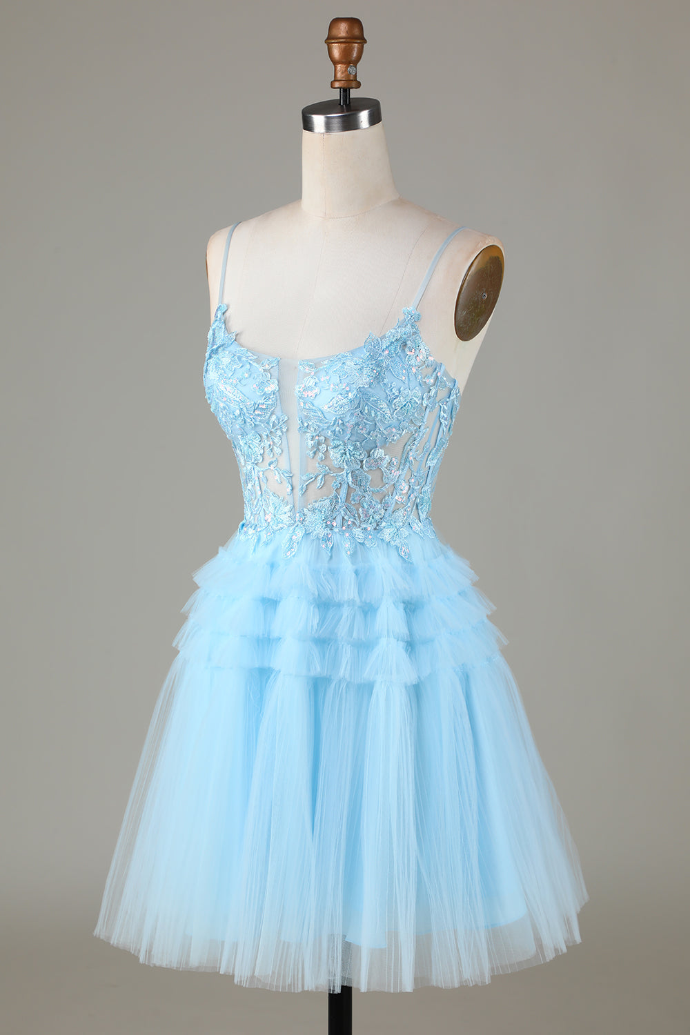 Blue Glitter Cute Homecoming Dress with Appliques