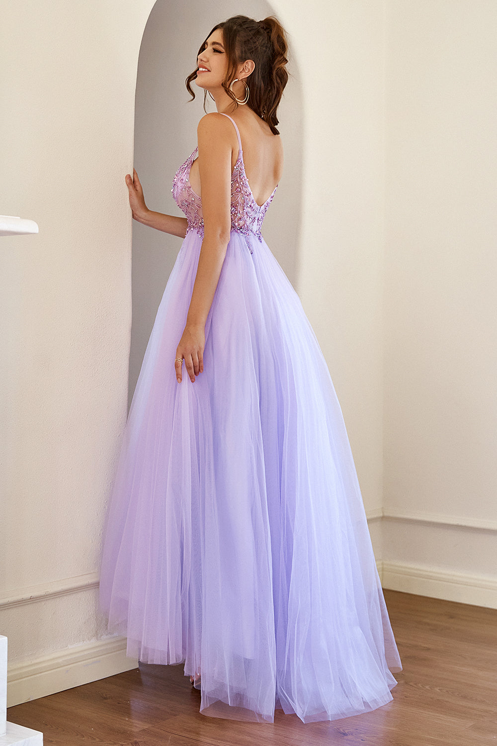 Purple Beading Tulle Prom Dress