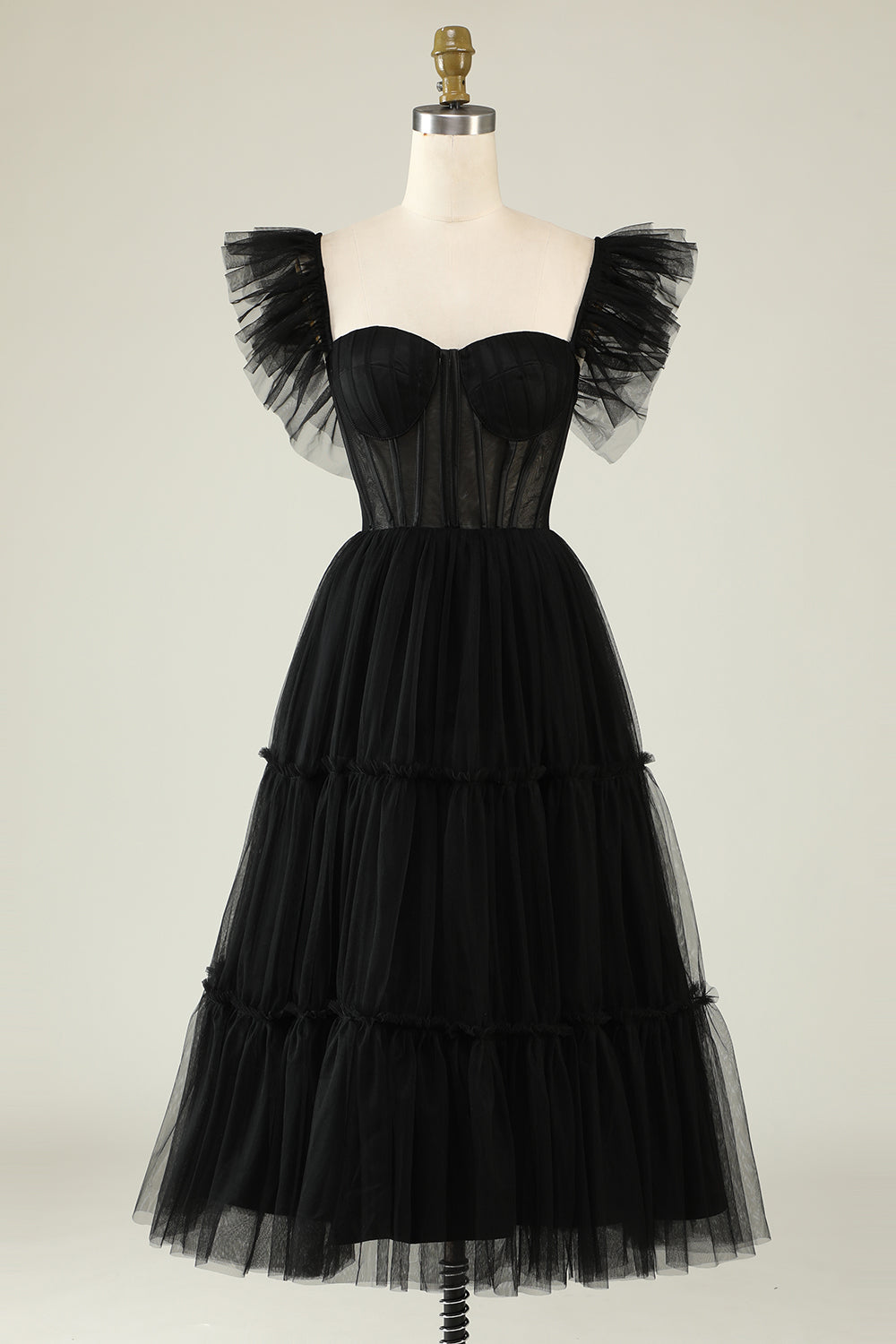 A-Line Tulle Sweetheart Black Cocktail Dress