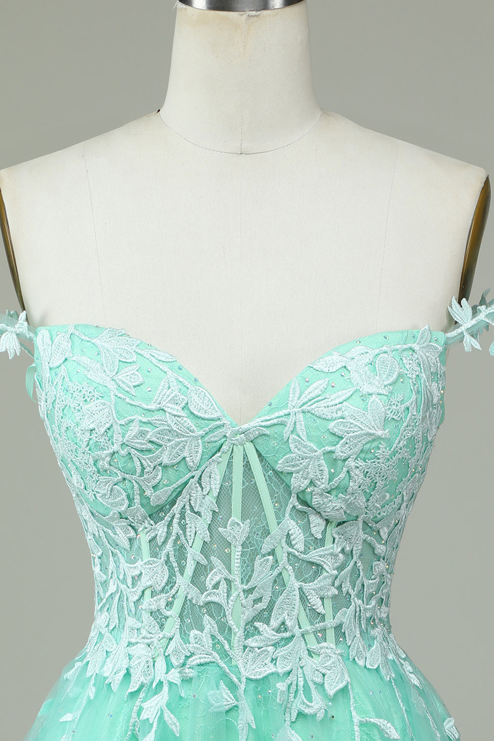 Cute A Line Spaghetti Straps Mint Short Homecoming Dress with Appliques