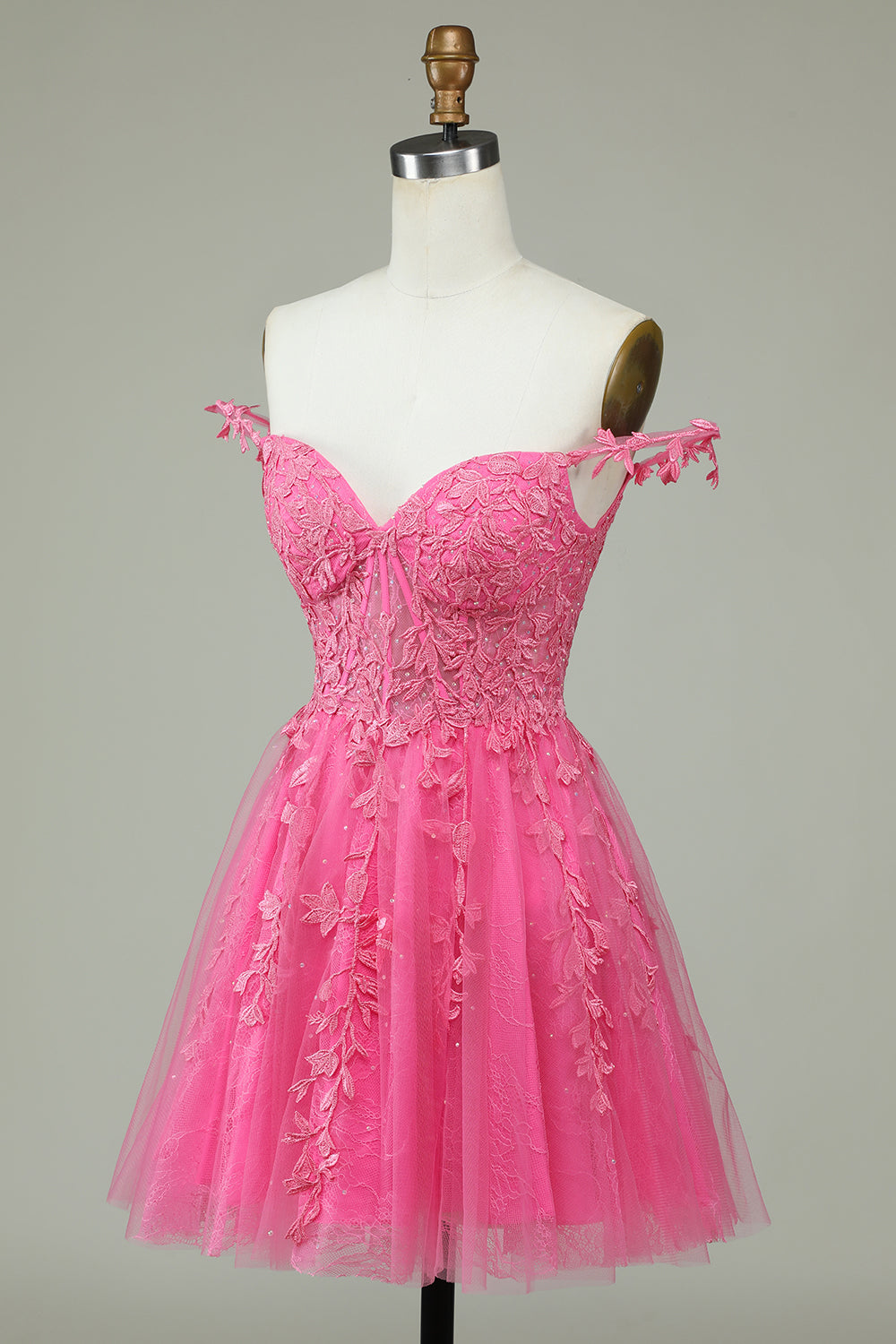 Cute A Line Spaghetti Straps Pink Short Homecoming Dress with Appliques