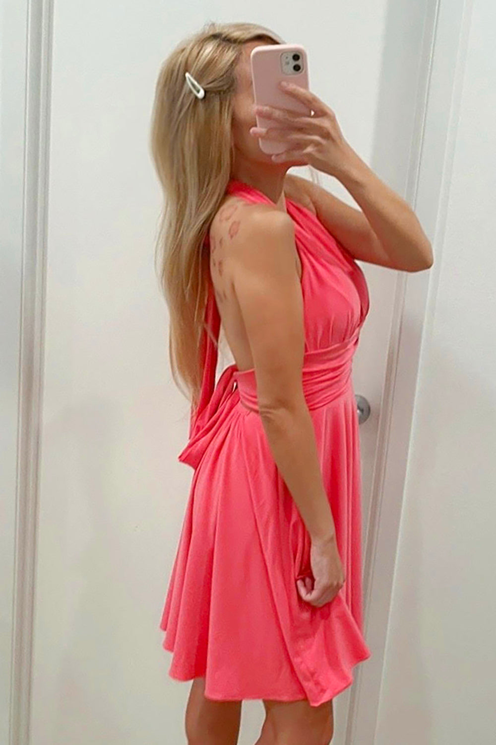 Cute Fuchsia Halter Backless Short Homecoming Dress