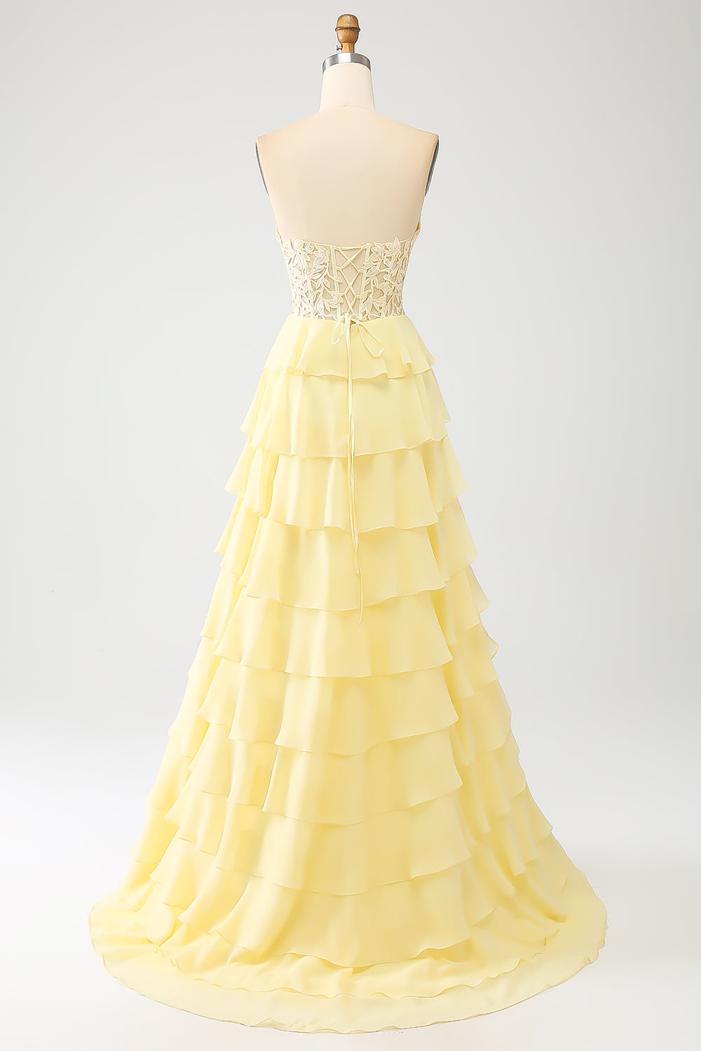 Yellow Sweetheart Tiered Long Prom Dress