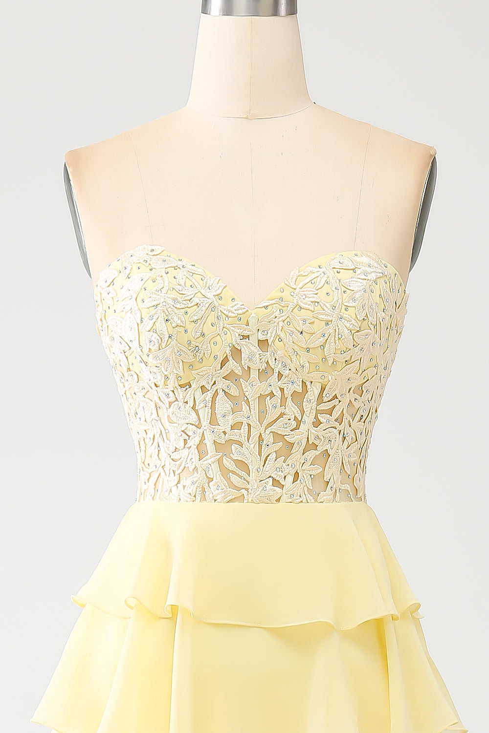 Yellow Sweetheart Tiered Long Prom Dress