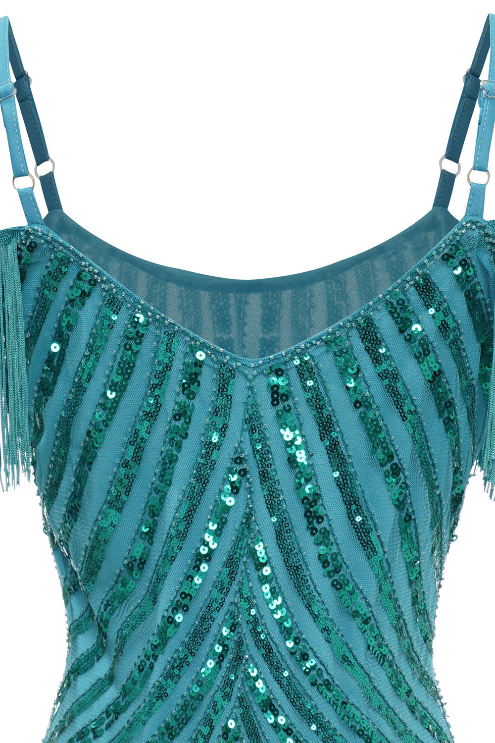 Sparkly Turquoise Tight Sequins Short Homecoming Dress with Fringes