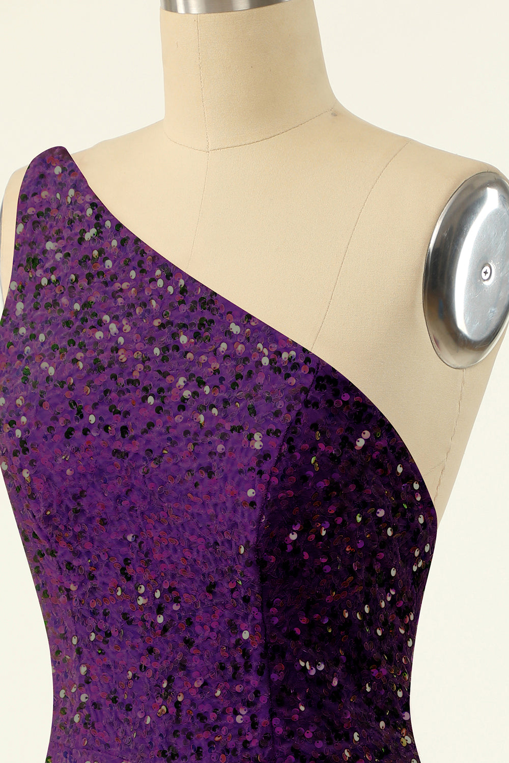 Purple One Shoulder Sequins Homecoming Dress