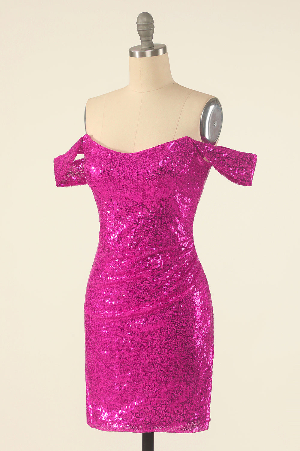 Fuchsia Off the Shoulder Sequins Tight Homecoming Dress