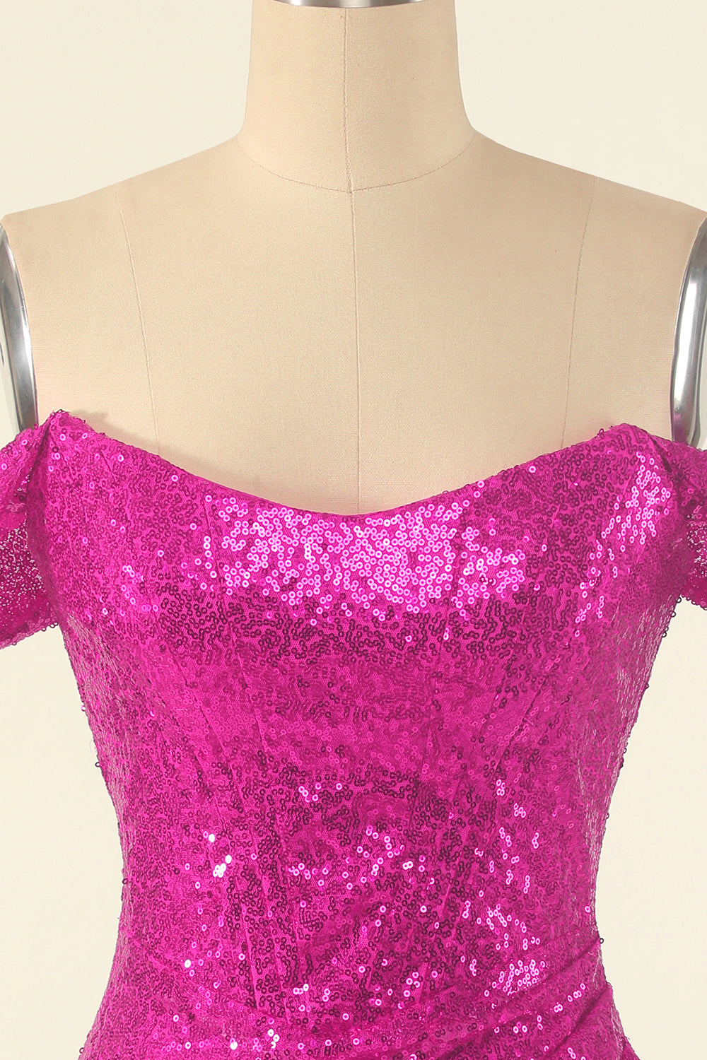 Fuchsia Off the Shoulder Sequins Tight Homecoming Dress