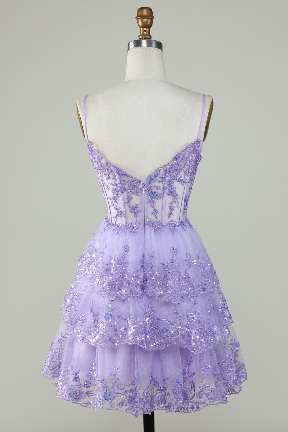 Gorgeous A Line Spaghetti Straps Purple Sparkly Corset Homecoming Dress