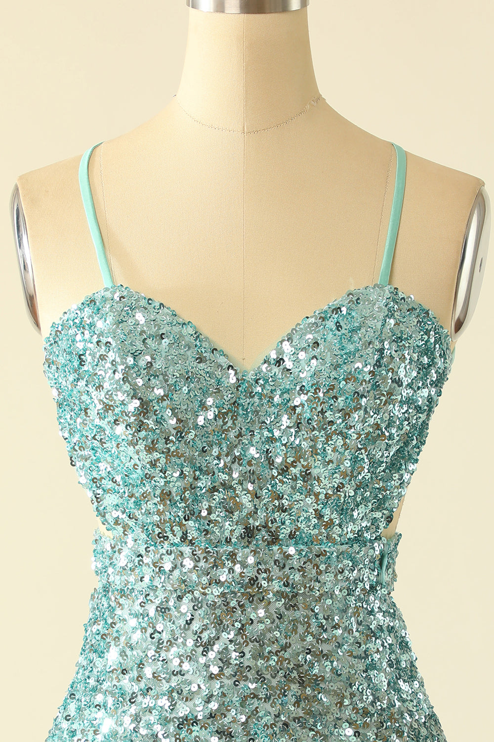 Green Open Back Sequin Glitter Homecoming Dress