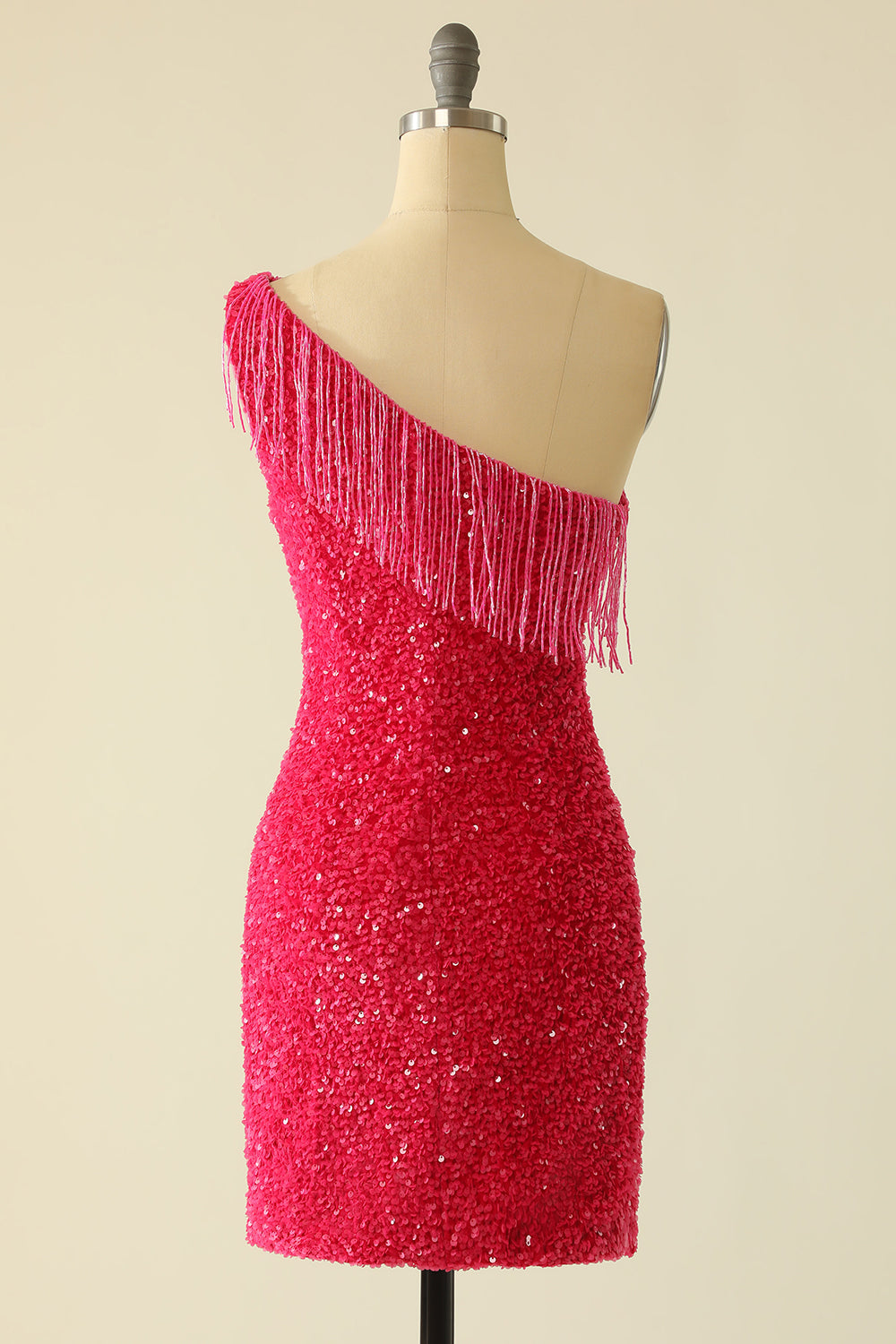 Hot Pink One Shoulder Sequin Homecoming Dress