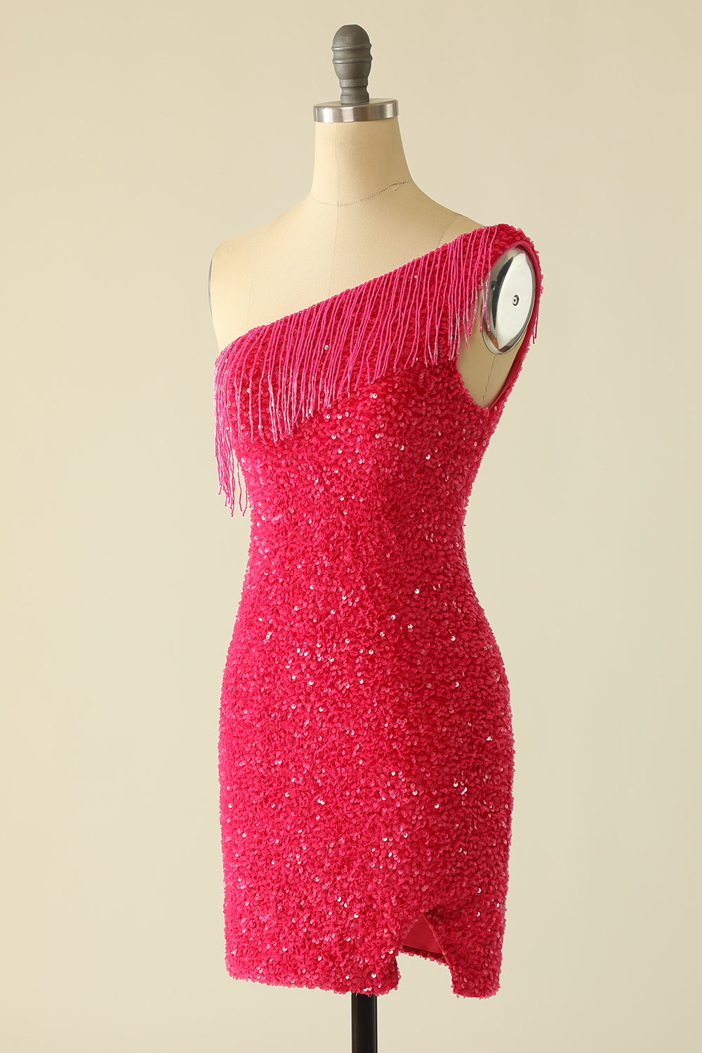 Hot Pink One Shoulder Sequin Homecoming Dress